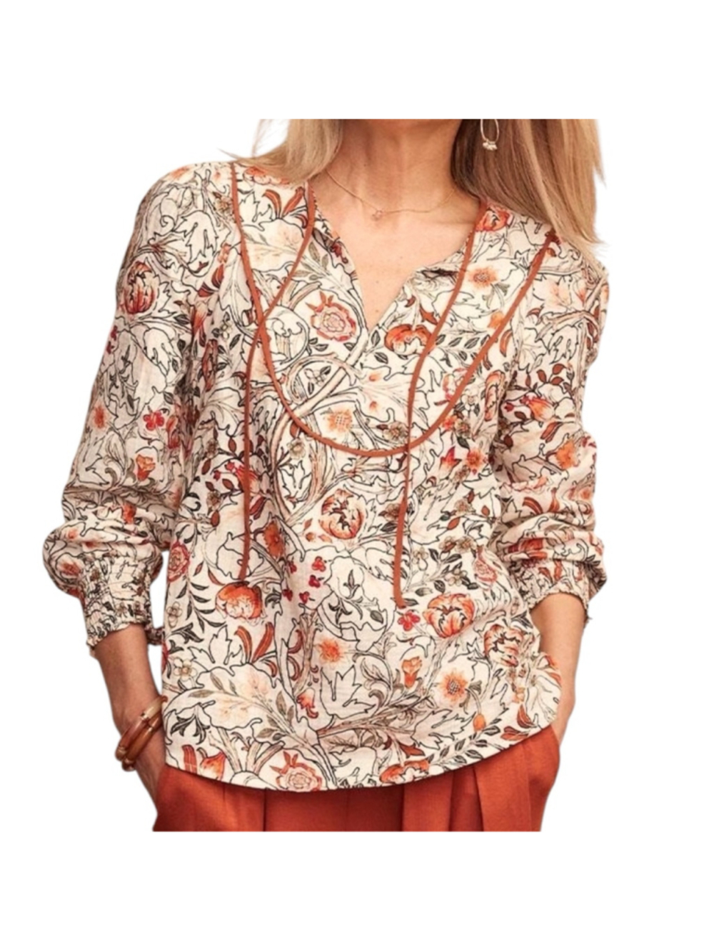 Matilda Jane Womens Size Large Meadow Brook Floral Gauze Top Blouse Cotton